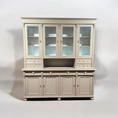 Old pine sideboard beige clay color with display doors and lots of storage space rural brocante style