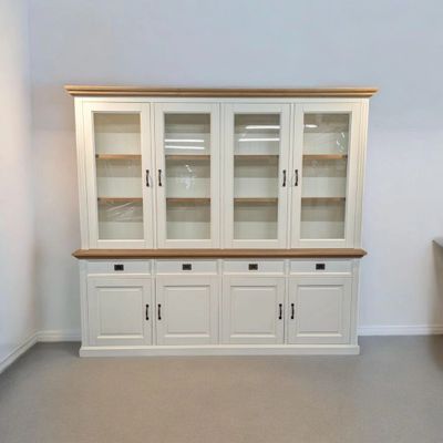 Stylish Richmond sideboard with white wood and oak top. Soft close system and country look. Ideal for living room or kitchen.