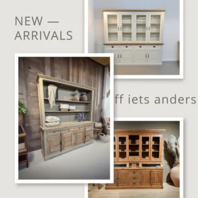New collection of country furniture - teak grocers' cabinets, sideboards and decorations