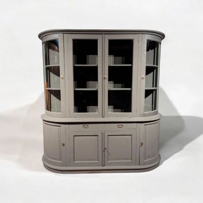 Unique teak sideboard with round glass and matte finish
