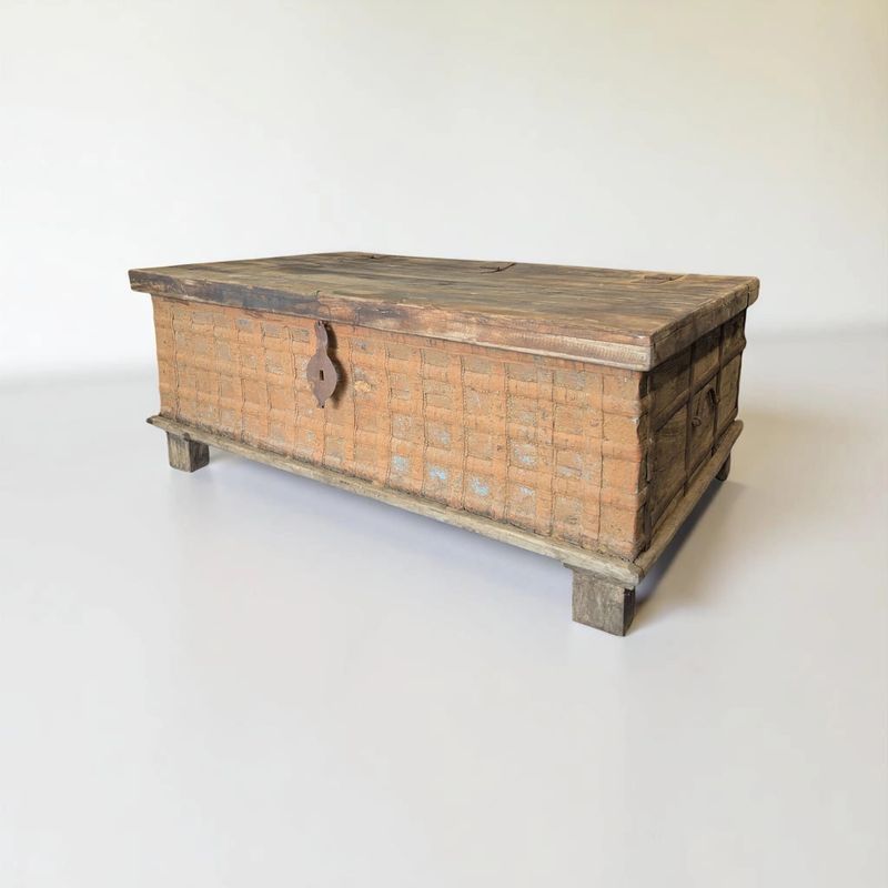 Authentic old Indian coffee table with storage space - unique piece of furniture with character