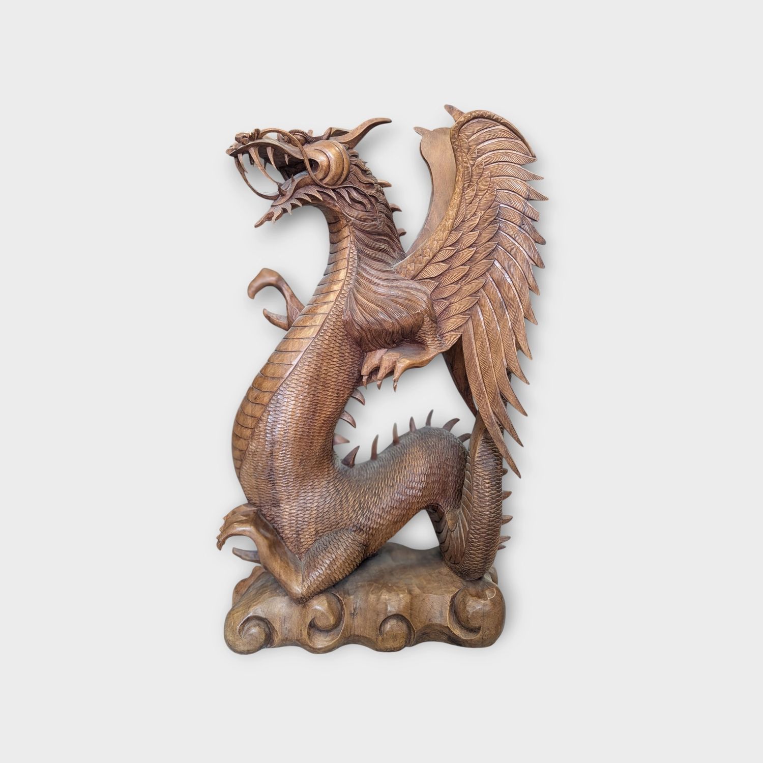 Handgesneden antieke Chinese draak van hout – 83 cm hoog