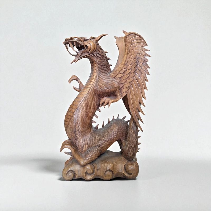 Handgesneden antieke Chinese draak van hout – 83 cm hoog