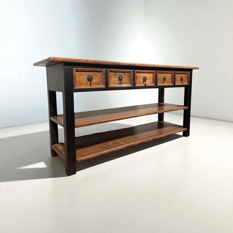 Stoere houten sidetable met 5 lades – Acaciahout zwart frame – 185 cm breed 