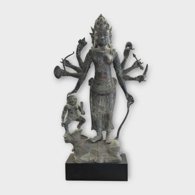 Groot bronzen beeld Durga Mahishasura Mardini – handgemaakt India – 95 cm hoog