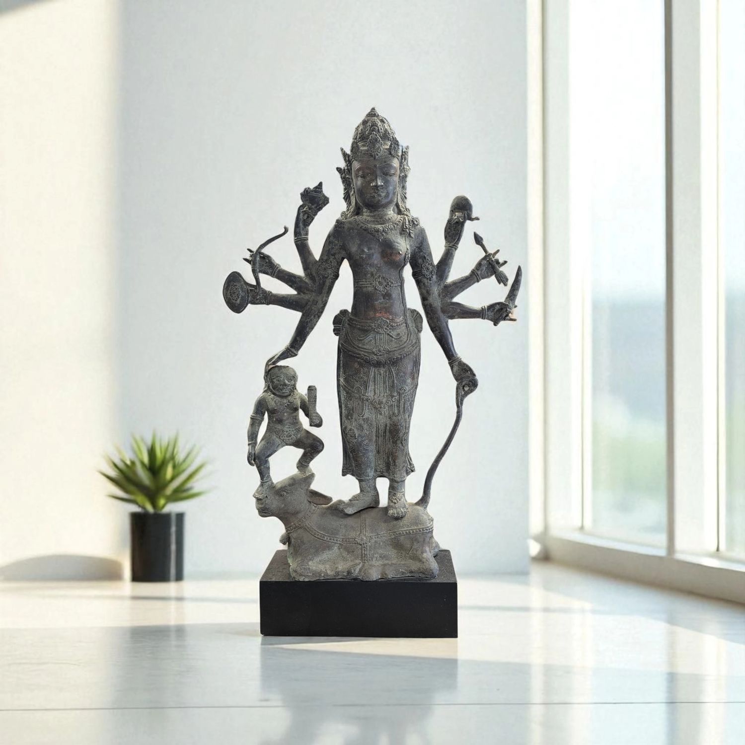 Groot bronzen beeld Durga Mahishasura Mardini – handgemaakt India – 95 cm hoog