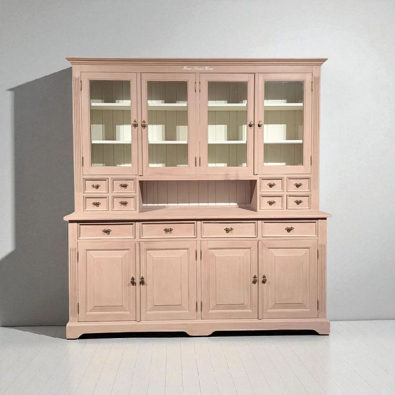Buffetkast grenen taupe met vitrine – 210x204x55 cm