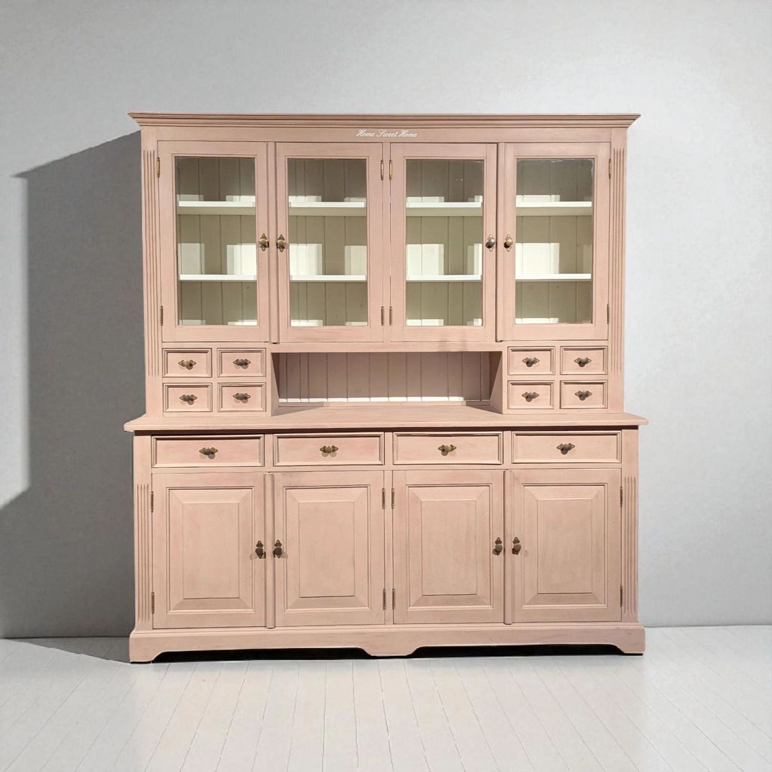 Buffetkast grenen taupe met vitrine – 210x204x55 cm