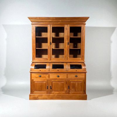 Authentieke grutterskast van teakhout – 3 bolglazen kleppen en 3 lades - Restyling mogelijk