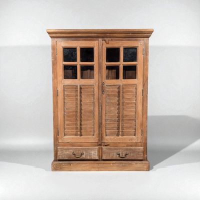 Buffetkast teakhout met Louvre deuren – 151x110x39 cm