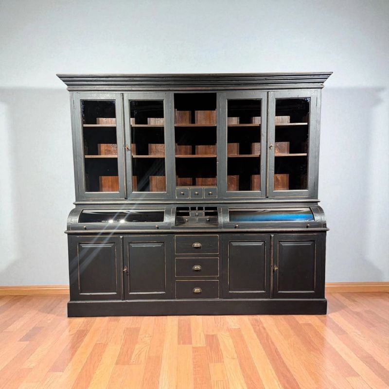 Grutterskast koloniaal teakhout met mat zwart 250 cm - Vintage buffetkast