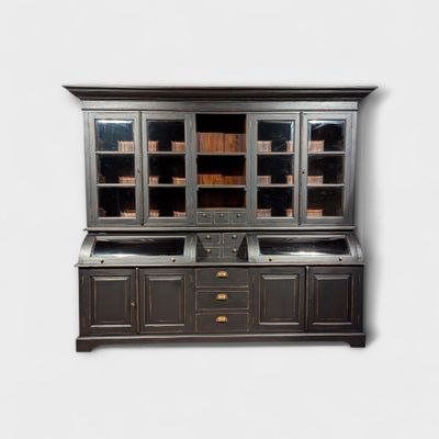Black teak sideboard with glass flaps – buffet cabinet H 216 x W 256 x D 57