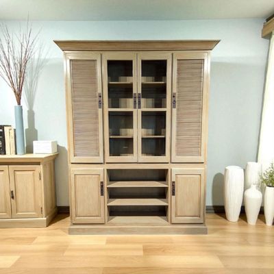 Buffetkast leemkleur hoogglans – Chinese louvre kast 230 cm