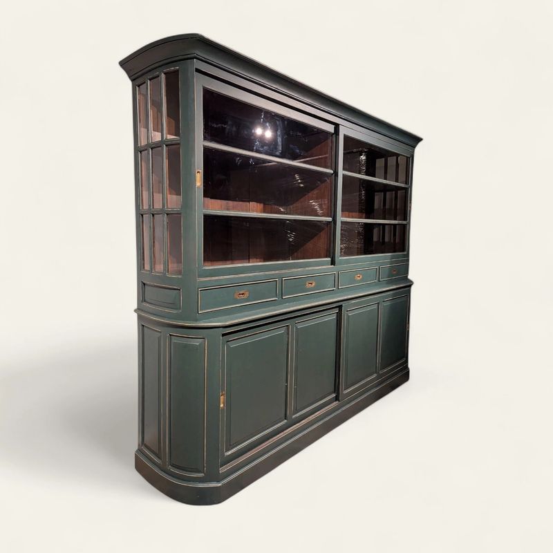 Buffet en teck et pin vert – Vitrine style campagnard 260 cm