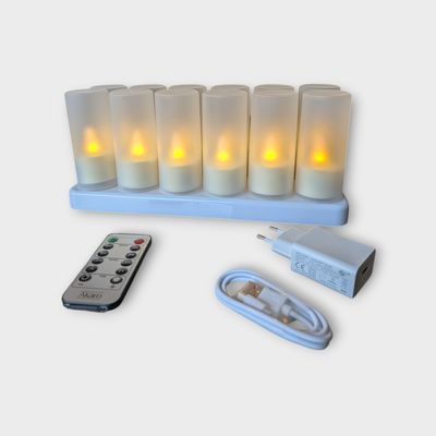 LED waxinelichtjes sfeervol – Oplaadbare set 12 stuks met afstandsbediening – 10×4 cm LED waxinelichtjes sfeervol – Oplaadbare set 12 stuks met afstandsbediening – 10×4 cm
