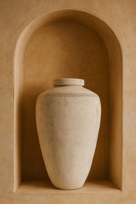 Landelijke grote betonnen pot in witte kalklook - decoratieve vaas voor landelijk interieur - Woonwinkel en webeshop!