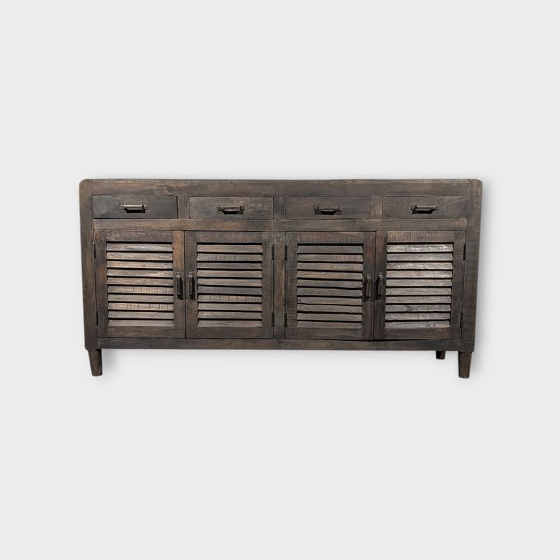 Dressoir Hout Landelijke stijl – Louvre deuren en 4 lades – 93x180x46 cm Dressoir Hout Landelijke stijl – Louvre deuren en 4 lades – 93x180x46 cm