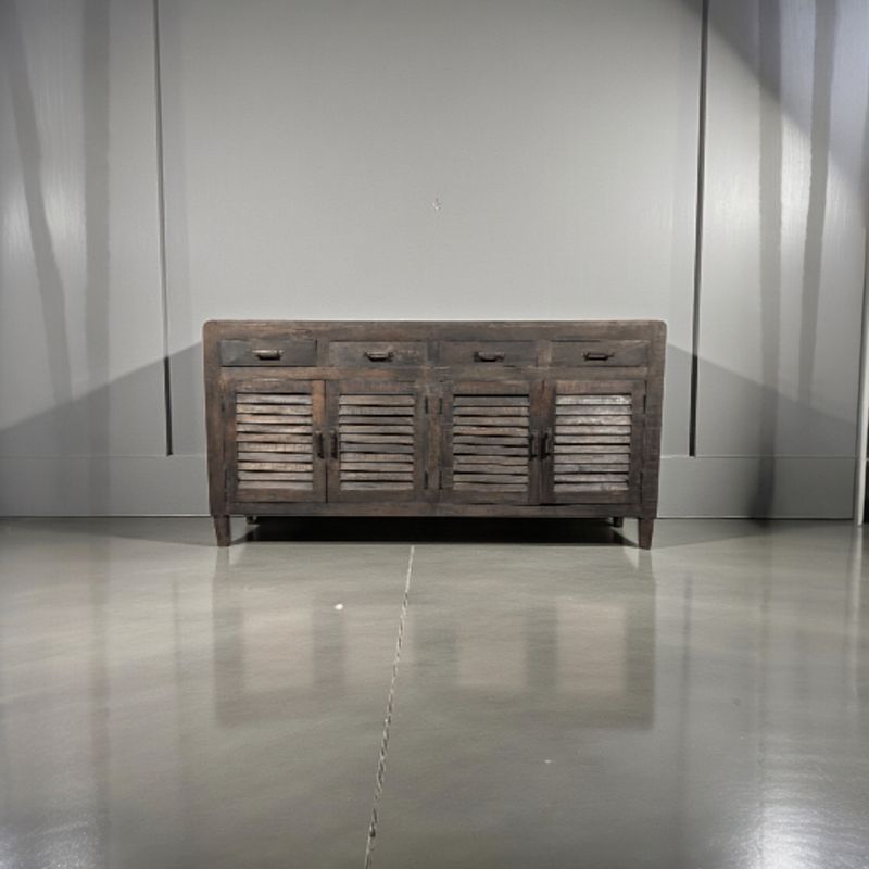 Dressoir Hout Landelijke stijl – Louvre deuren en 4 lades – 93x180x46 cm Buffet en bois de style campagnard – Portes à persiennes et 4 tiroirs – 93 x 180 x 46 cm