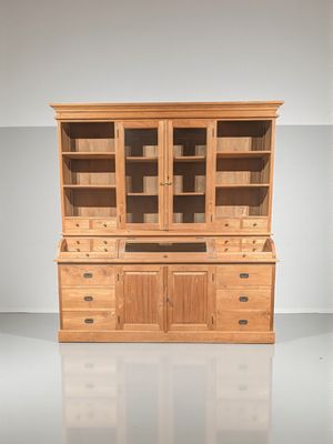 Grutterskast teakhout landelijk – met bolglazen klep en restyling naar wens – H 220 x B 210 x D 55