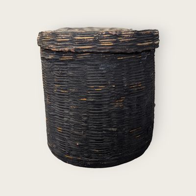 Leemand met deksel (S) – Authentieke opbergmand in landelijke of bohemian stijl