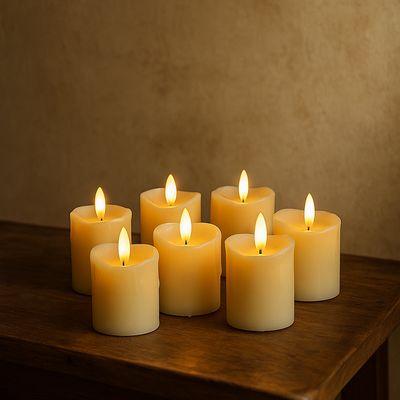 Rechargeable warm white LED candles - safe mood candles for the living room and - set of LED tea lights and LED pillar candle