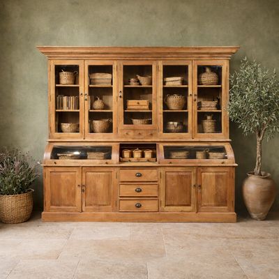 large teak grocer's cabinets with glass doors country-style apothecary cabinet Bastian cabinet wooden cabinet