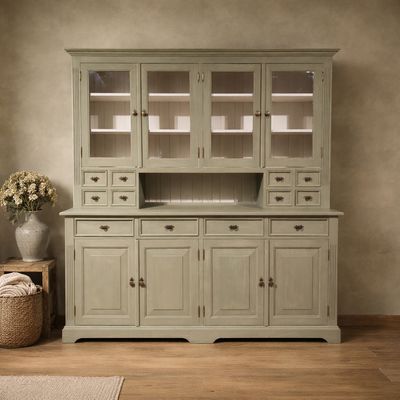 Unique collection of teak buffet cabinets, pantry cabinets, and display cabinets.