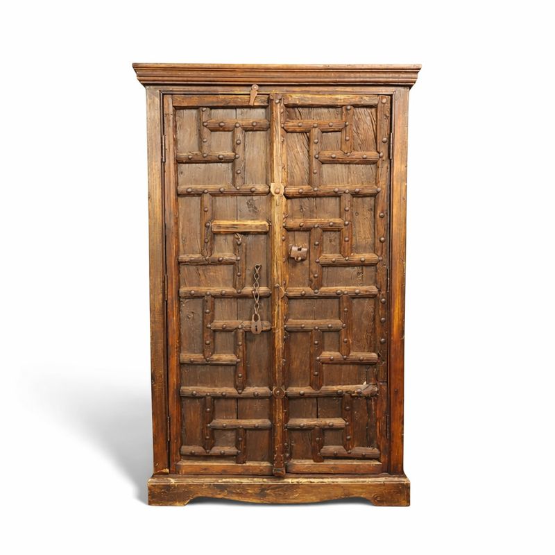 Teakhouten kast met unieke Indiase deuren landelijke bohemian opbergkast van oud teak