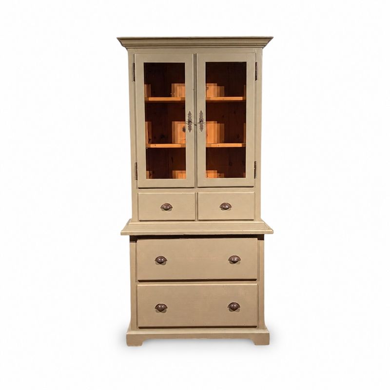 Buffetkast Teakhout Beige - Vitrinekast met Lades - H207 x B103 cm Buffetkast Teakhout Beige - Vitrinekast met Lades - H207 x B103 cm