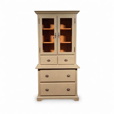 Buffetkast Teakhout Beige - Vitrinekast met Lades - H207 x B103 cm Buffetkast Teakhout Beige - Vitrinekast met Lades - H207 x B103 cm