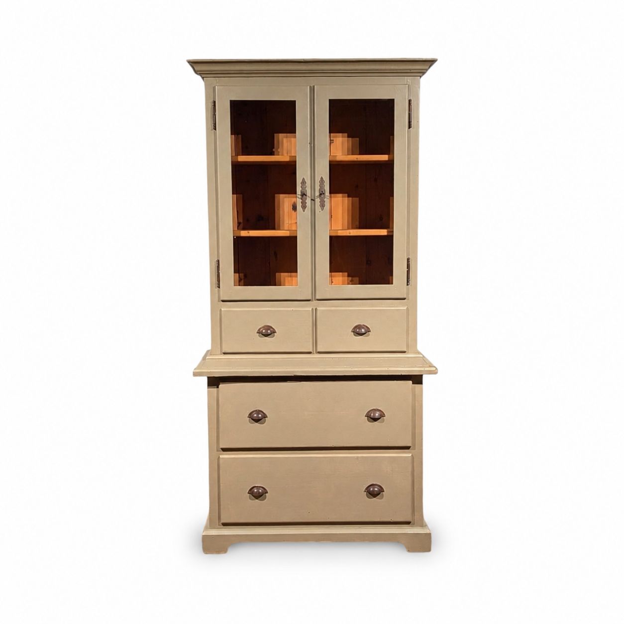 Buffetkast Teakhout Beige - Vitrinekast met Lades - H207 x B103 cm