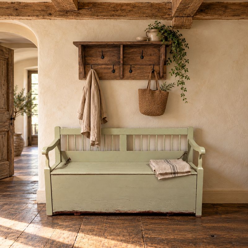 Antique Hungarian Storage Bench – Rustic Design, H 217 x W 204 x D 54 cm