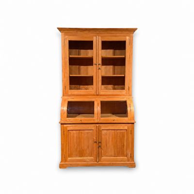 Grutterskast bastiaankast teakhout 120 cm met glasdeuren en bolglas – Buffetkast H210 x B120 x D52 cm
