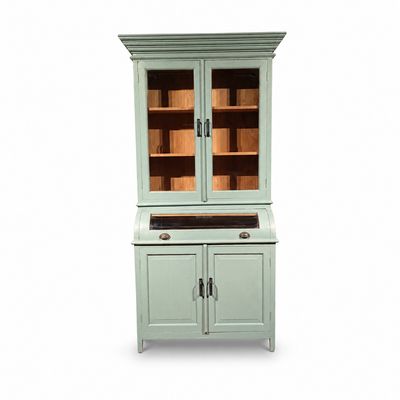 Grutterskast Bastiaankast Teakhout Mintgroen – Buffetkast met Vitrinedeuren 116 cm Grutterskast Bastiaankast Teakhout Mintgroen met Vitrinedeuren en Bolglas – Landelijke Buffetkast H222 x B116 x D55 cm