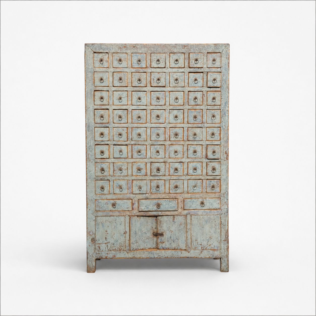 Apothekerskast met kleine lades – lichtblauw patina India