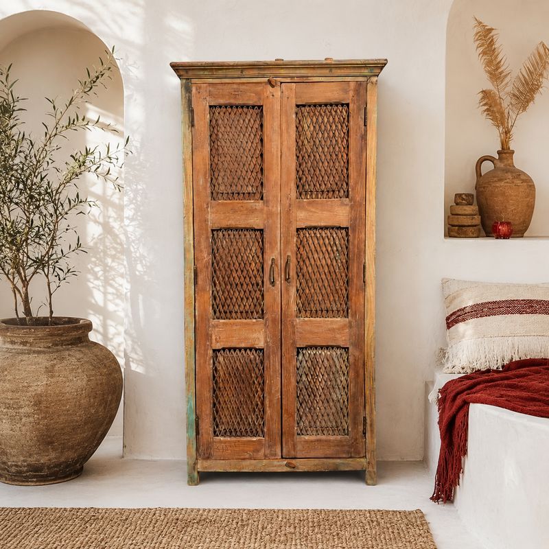Oude India Kast – Houten opbergkast met patina 184 cm