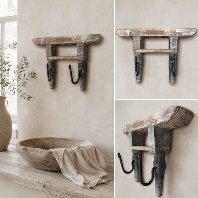 Kapstok Landelijk Hout India met 2 Haken – H 29 x B 30 x D 10