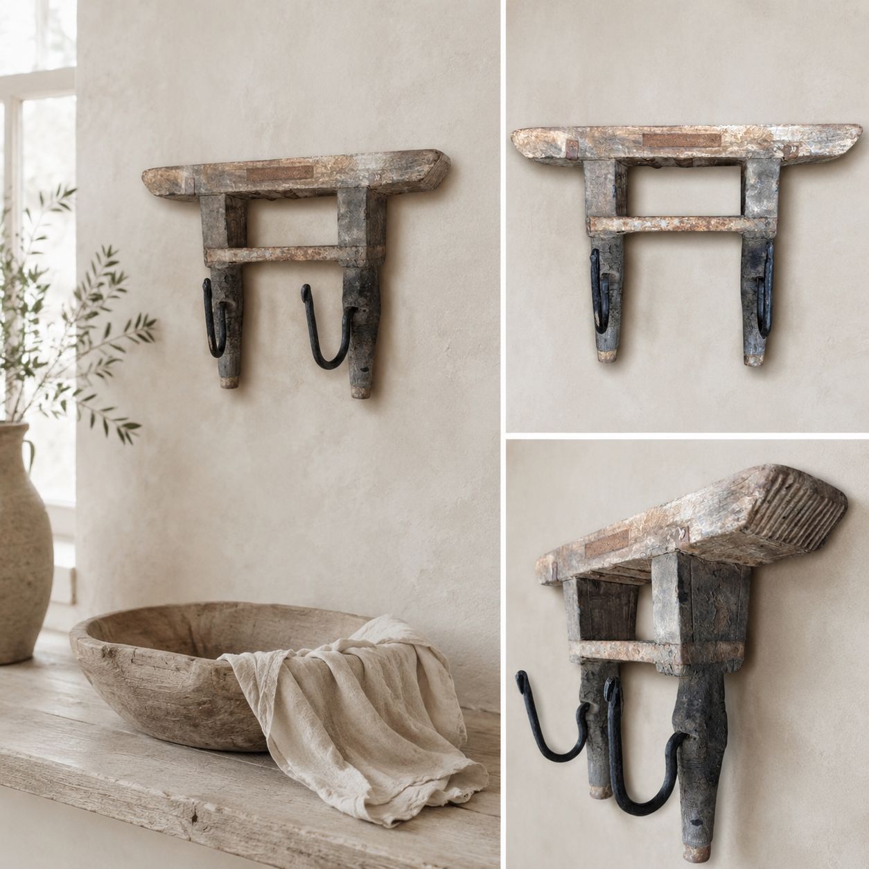 Kapstok Landelijk Hout India met 2 Haken – H 29 x B 30 x D 10