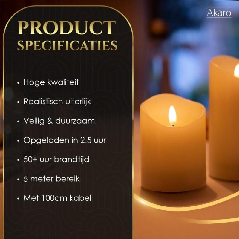 LED kaarsen wax sfeervol – Oplaadbaar met afstandsbediening – 15/13/10×7 cm