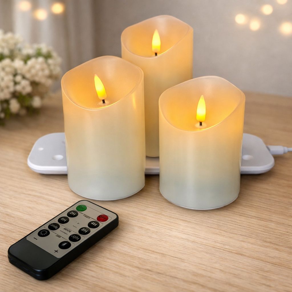 LED kaarsen wax sfeervol – Oplaadbaar met afstandsbediening – 15/13/10×7 cm