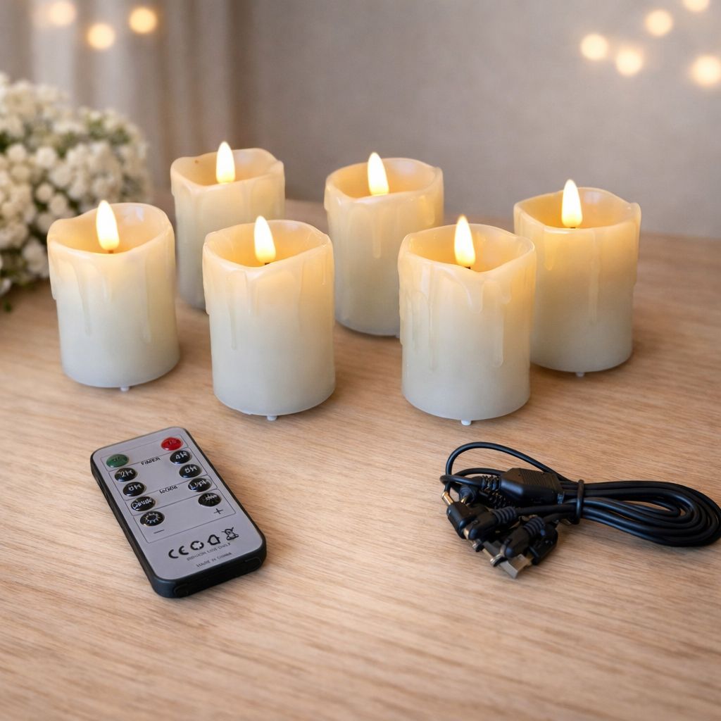 LED kaarsen wax sfeervol – Oplaadbare druipkaarsen set 6 stuks – 6×5 cm