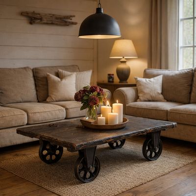 Salontafel Eikenhout Landelijke Stijl – Authentieke Staldeur met Wagonwielen – 41 x 95 x 175 cm
