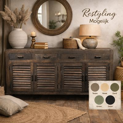 Dressoir Hout Landelijke stijl – Louvre deuren en 4 lades – 93x180x46 cm