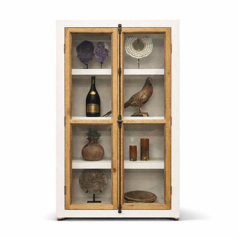 Display cabinet oak white - Country display cabinet with espagnolette lock - 221 x 121 x