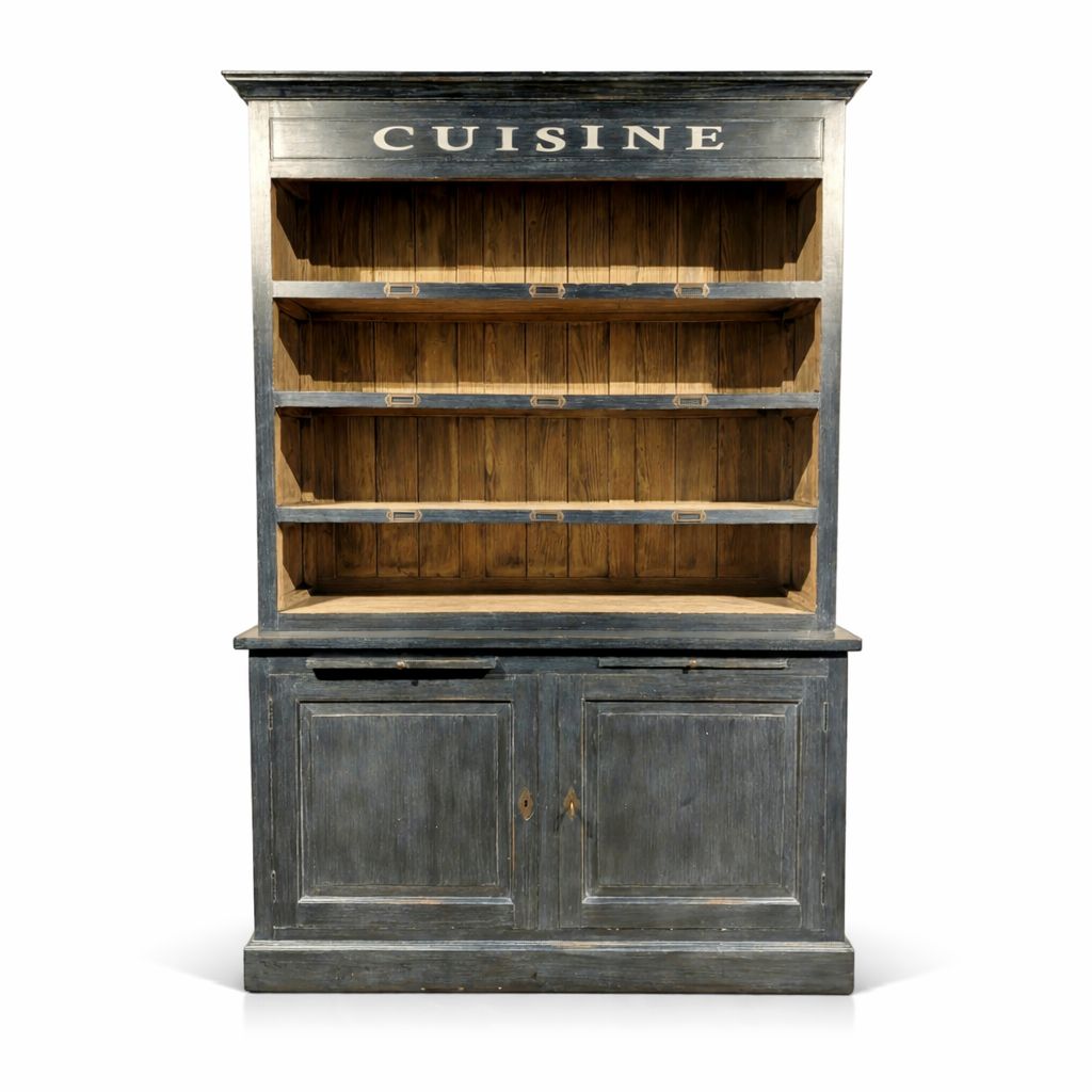 Buffetkast teakhout donkerblauw landelijk – kast met open vakken en onderkast
