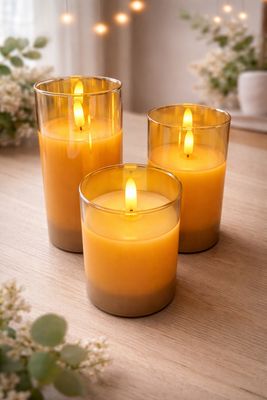 Oplaadbare LED kaarsen – Goud glas – Met afstandsbediening – Set van 3