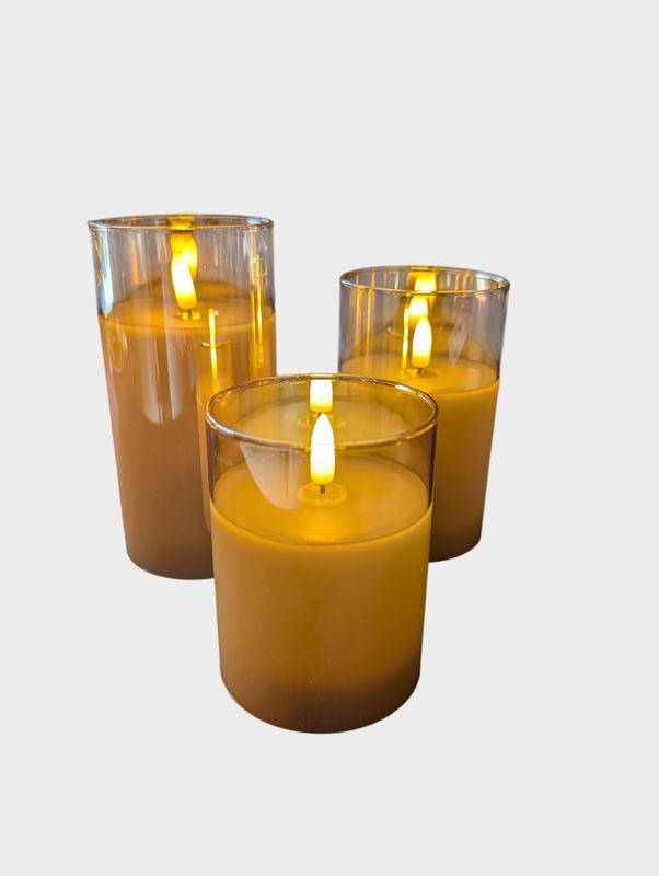 Oplaadbare LED kaarsen – Goud glas – Met afstandsbediening – Set van 3