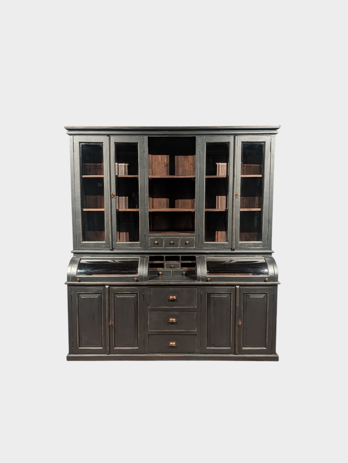 Grutterskast teakhout landelijk – bolglazen kleppen – H 207 x B 192 x D 57