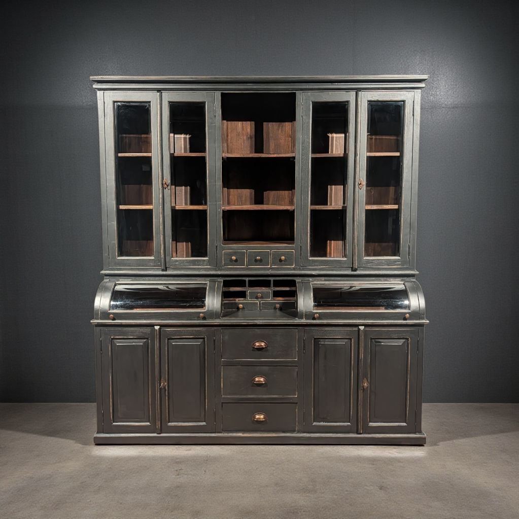 Grutterskast teakhout landelijk – bolglazen kleppen – H 207 x B 192 x D 57