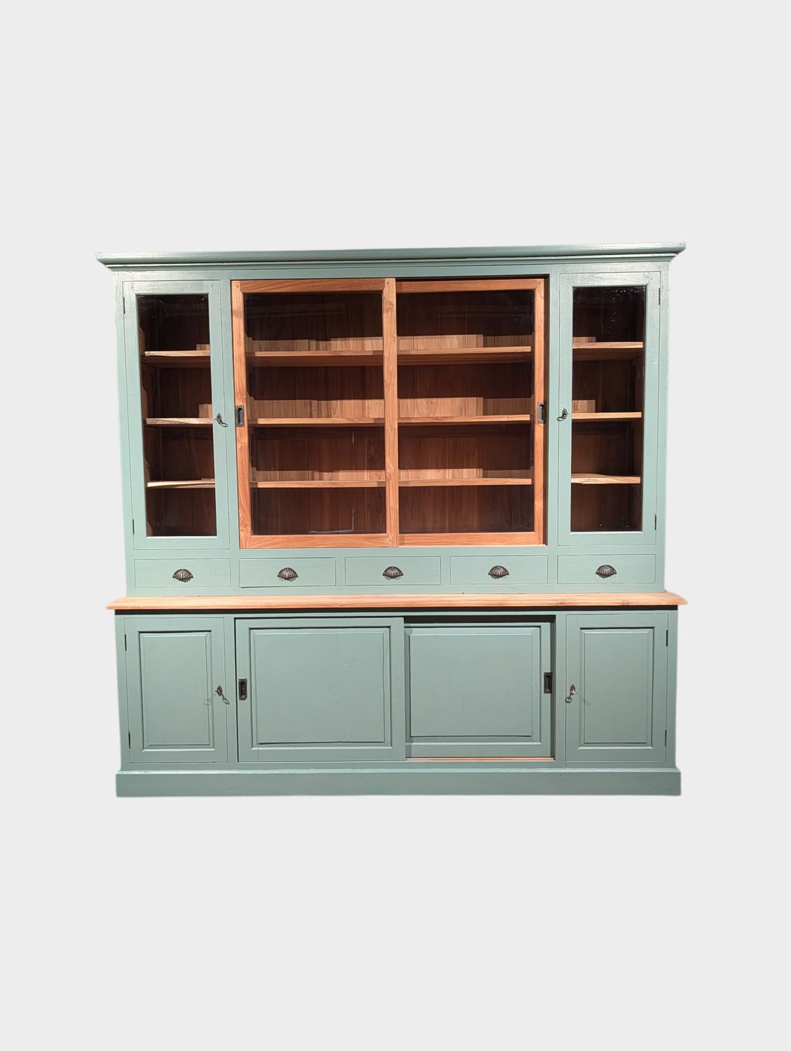 Buffetkast teakhout landelijk – schuifdeuren – H 220 x B 234 x D 63